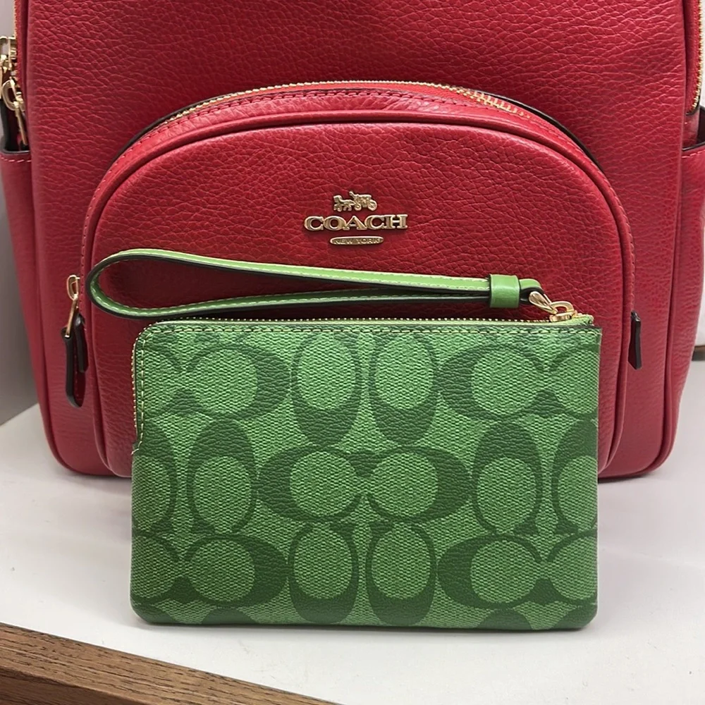 Coach Corner Zip Wristlet With Mini Vintage Rose Print Pink Lemonade Multi - Picture 12 of 16